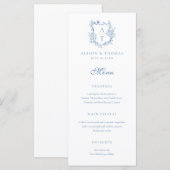 Crest Monogram Levendige Blauwe Bruiloft Menu (Voorkant / Achterkant)