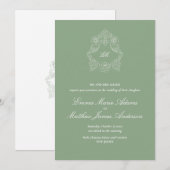 Crest Monogram Logo Saliegroen Trouwen Kaart (Voorkant / Achterkant)