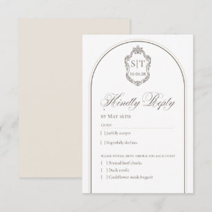 Crest Monogram Mocha En Crème Trouw RSVP Kaart