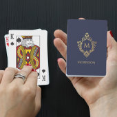 Crest Monogram Navy Blue Faux Gold  Initiaal Pokerkaarten