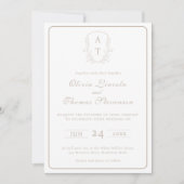 Crest Monogram Pale Taupe Faire-part de mariage (Devant)