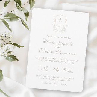 Crest Monogram Pale Taupe Faire-part de mariage