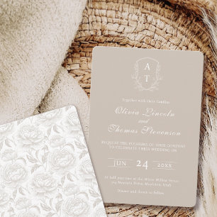 Crest Monogram Pale Taupe Faire-part de mariage