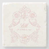 Crest Monogram roze bruiloft Logo Stenen Onderzetter (Voorkant)