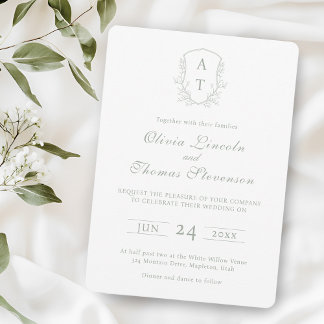 Crest Monogram Sage Green Faire-part de mariage