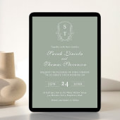 Crest Monogram Sage Green Faire-part de mariage