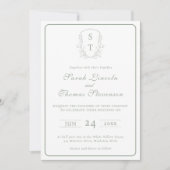 Crest Monogram Sage Green Wedding Invitation (Voorkant)