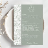 Crest Monogram Sage Green Wedding Menu Kaart