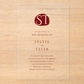 Crest Monogram Typografie Bruiloft Acryl Uitnodigingen (Voorkant)