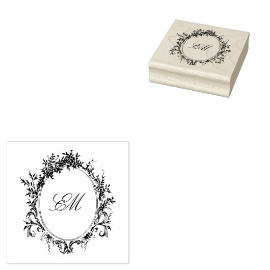Crest Monogram Victoriaans Botanische Bruiloft Log Rubberstempel (Gestempeld)