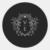 Crest Monogram Zwart Bruiloft Envelop Afdichting Ronde Sticker (Voorkant)