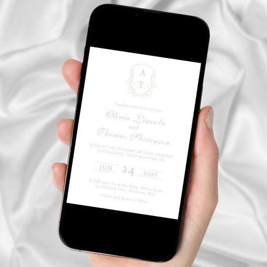 Crest Monogramme rose pâle Faire-part de mariage