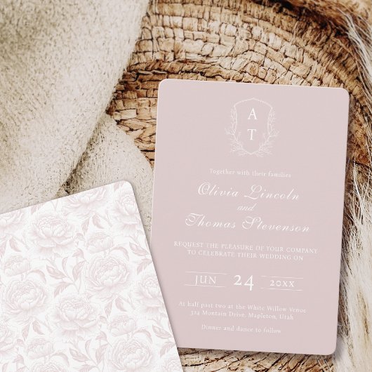 Crest Monogramme rose pâle Faire-part de mariage