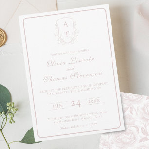 Crest Monogramme rose pâle Faire-part de mariage