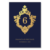 Crest Navy Blue Faux Gold Elegant Bruiloft Kaart (Achterkant)