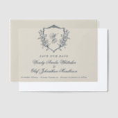  Crest Navy Cream Monogram Bewaar de datum Vellum Uitnodigingen (Offset)