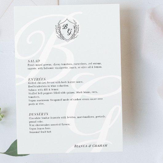  Crest oversized elegante monogram bruiloft Menu