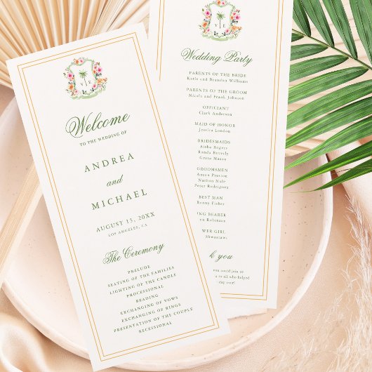 Crest Palm Tree Monogramme Programme de mariage tr