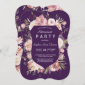 Crest Peach Peonies Paars Pink Retirement Party Kaart (Voorkant / Achterkant)