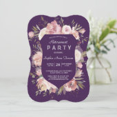 Crest Peach Peonies Paars Pink Retirement Party Kaart (Staand voorkant)