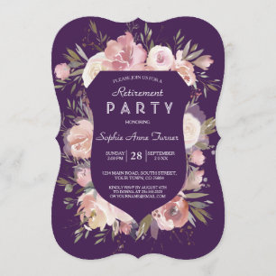 Crest Peach Peonies Paars Pink Retirement Party Kaart