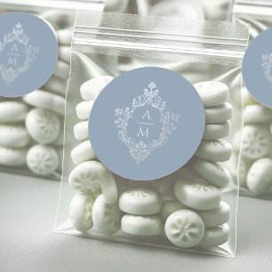 Crest Stof Blauw Monogram Vintage Nep Zilver Ronde Sticker
