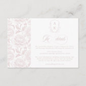 Crest Wedding Monogram Blush Pink Script details Informatiekaartje (Voorkant)
