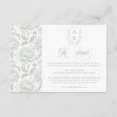 Crest Wedding Monogram Sage Green Script details Informatiekaartje (Voorkant)