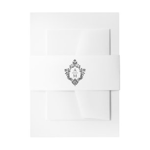 Crest Wedding Monogram  Zwart en Wit Uitnodigingen Wikkel