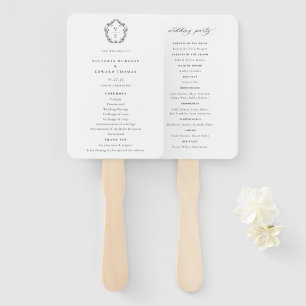 Crest zwart monogram bruiloft programma Handwaaier