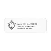 Crest Zwart Wit  Elegant Huwelijk Monogram Etiket (Voorkant)