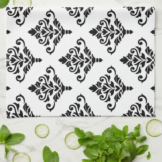 Cresta Damask Pattern (B) Zwart Theedoek (Gevouwen)