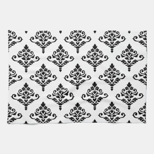 Cresta Damask Pattern (B) Zwart Theedoek (Horizontaal)