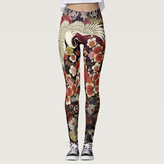 Crested Crane Blossom Leggings (Voorkant)