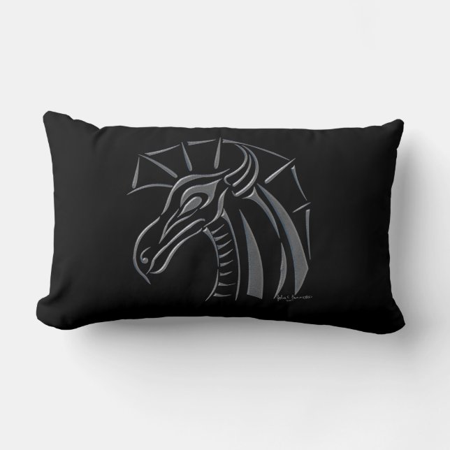 Crested Dragon (zilver) Lumbar Pillow Kussen (Voorkant)