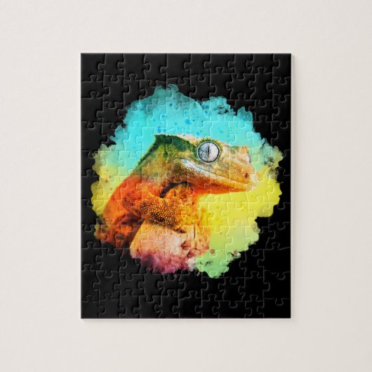 Crested Gecko Waterverf Rainbow Jigzaag Puzzle Legpuzzel (Verticaal)