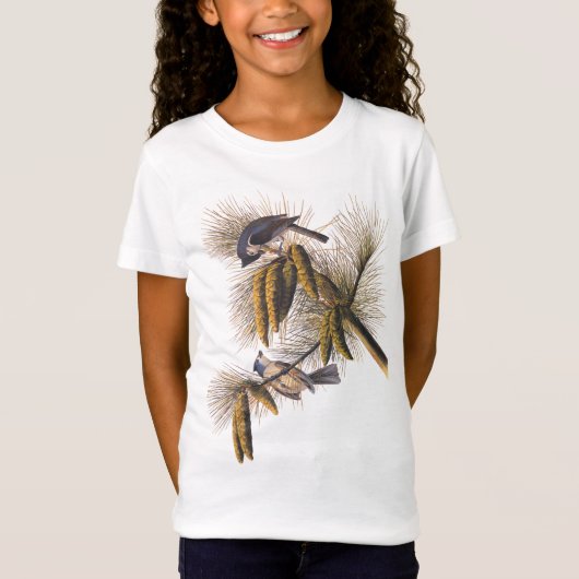 Crested Titmouse Audubon Birds met Pinecones T-shirt (Voorkant)