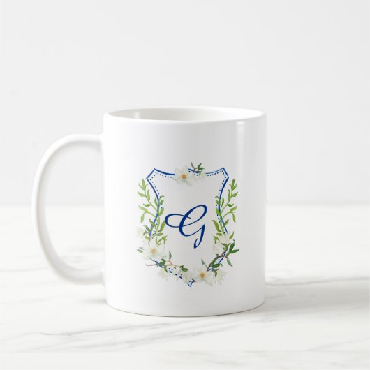 crête bleue de tasse de monogramme d'aquarelle (Gauche)