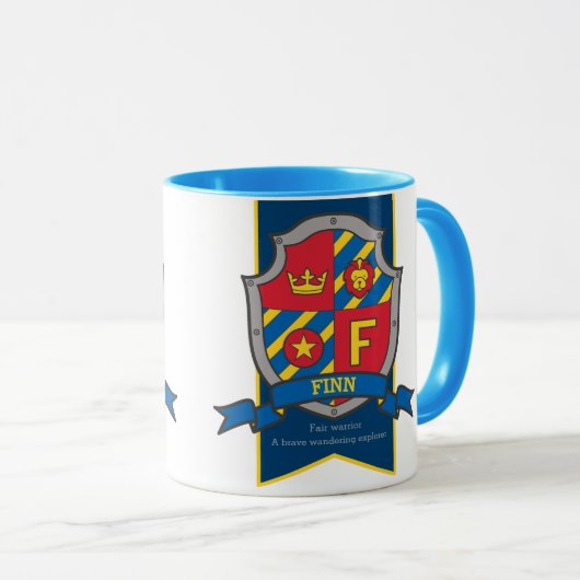 Crête de chevalier bleu nom signifiant Finn F mug (Devant droit)