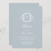 crête florale bleue | Invitation au baptême (Devant / Derrière)