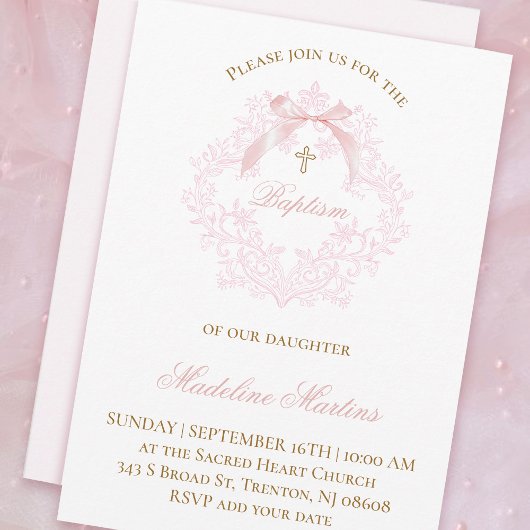 crête rose aquarelle | Invitation au baptême