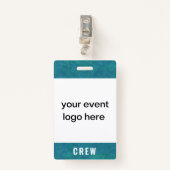 Crew Staff Event Badge Blauwgroen (Voorkant met clip)