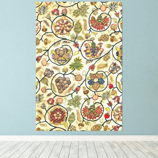 Crewel Work Borduurwerk Fruit en bloemen Canvas Afdruk (Insitu (Houten vloer))