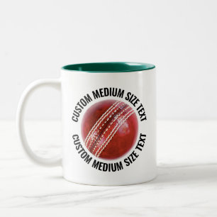 Cricket Bal, Medium Tekst HUNTER GROEN 11oz Op Maa Tweekleurige Koffiemok