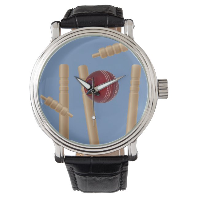 Cricket Ball Smashing Cricket Stof Horloge (Voorkant)