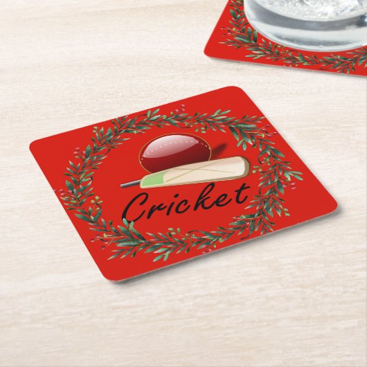 Cricket bat en bal, Kerstmis, Vierkante Kartonnen Onderzetter (Schuin)