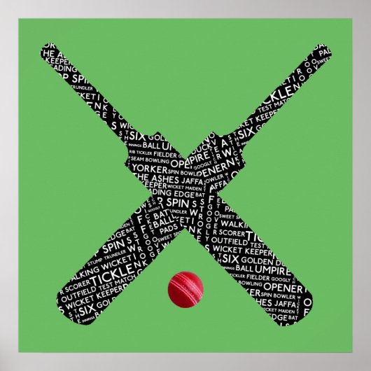  cricket bat en ball typografie poster (Voorkant)