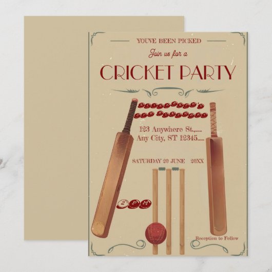 Cricket Birthday Party Sports Invitation (Devant / Derrière)