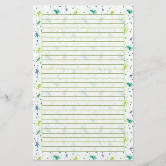 Cricket Bugs Waterverf Insecten Green Lined Briefpapier (Voorkant)