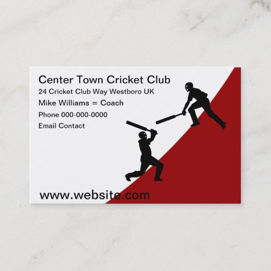 Cricket Club Moderne Simple Cartes de visite (Devant)